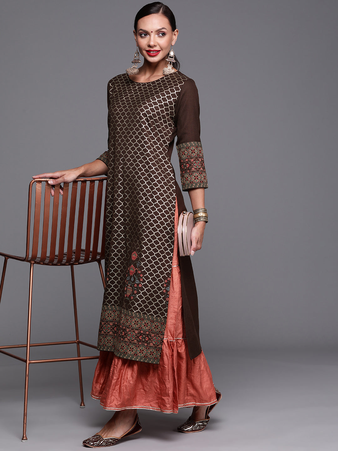 Women's Coffee Brown Cotton Kurta - Taantav