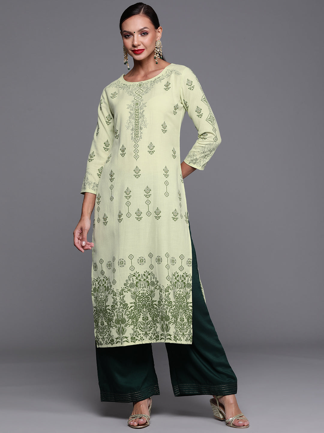 Women's Green Cotton Kurta - Taantav