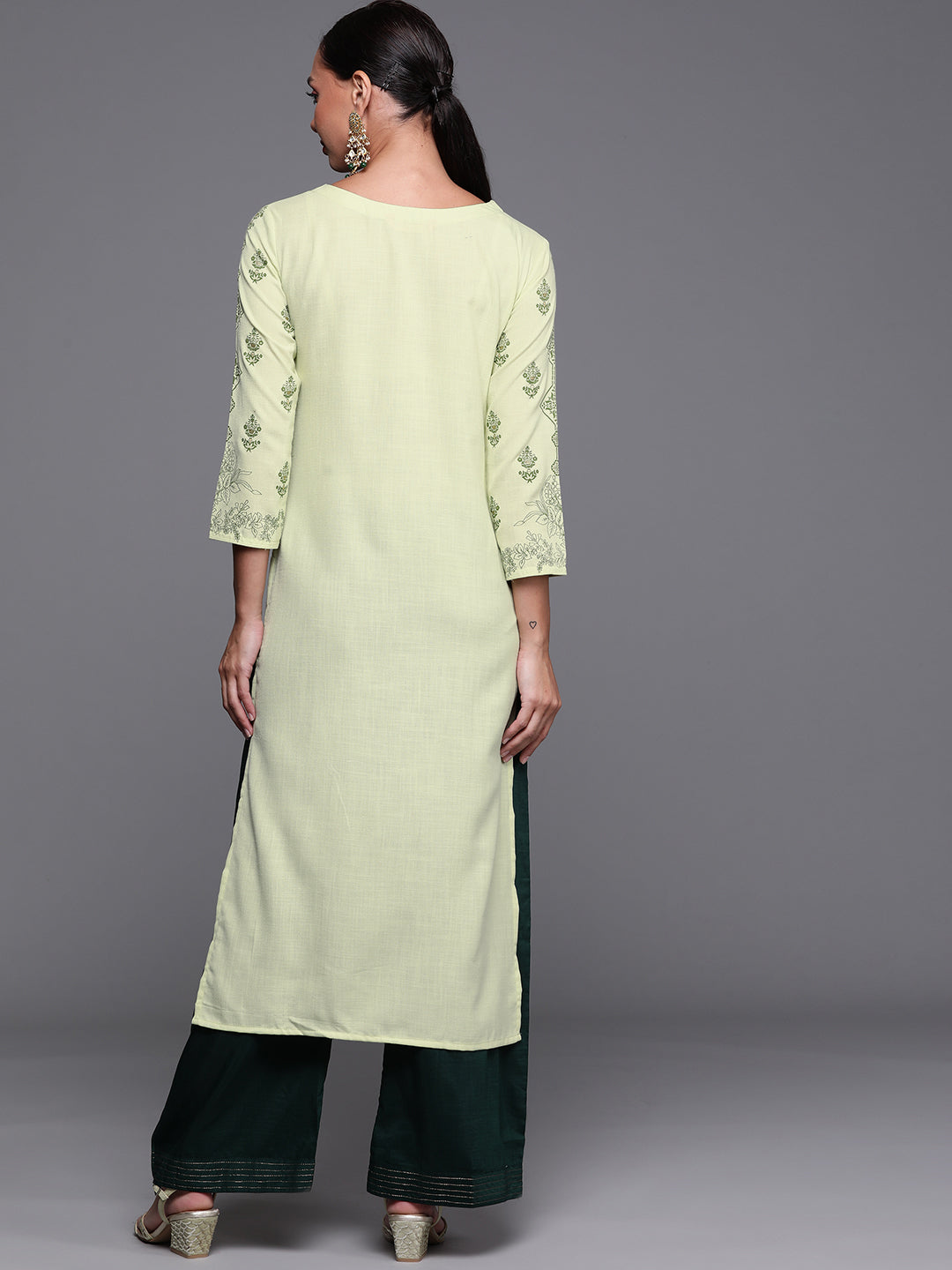 Women's Green Cotton Kurta - Taantav