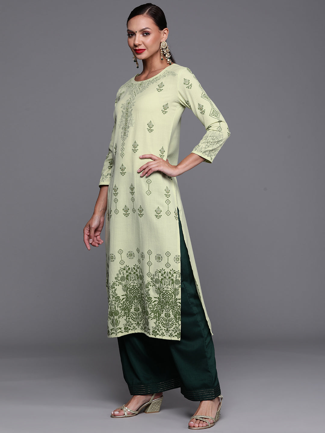 Women's Green Cotton Kurta - Taantav