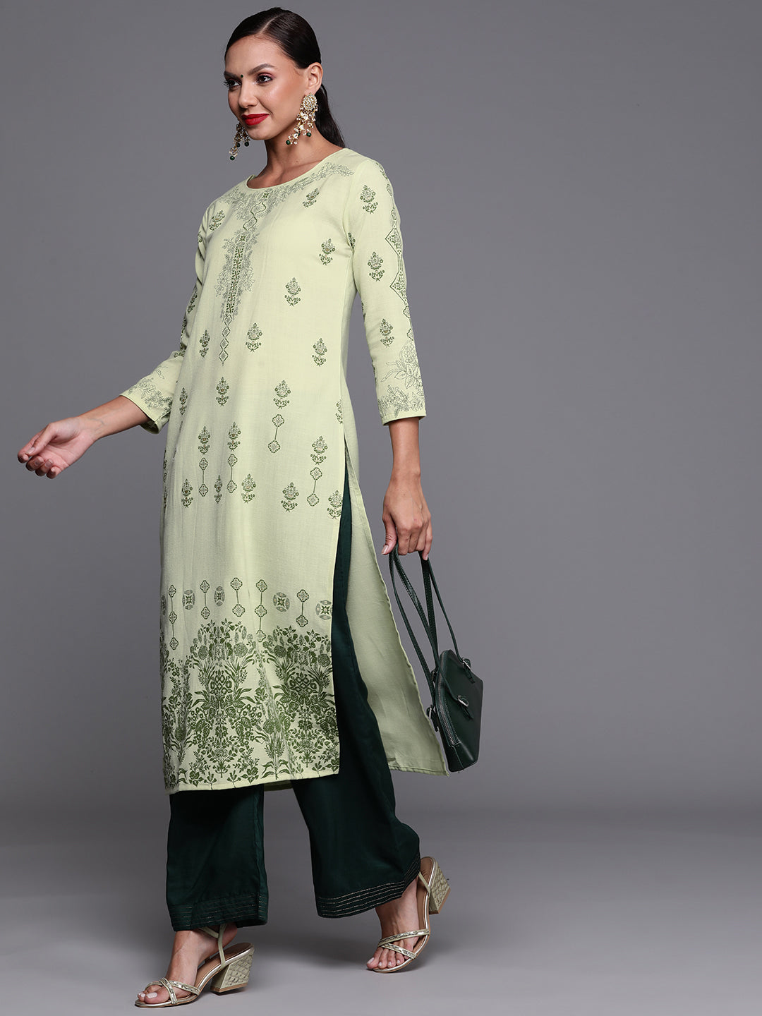 Women's Green Cotton Kurta - Taantav