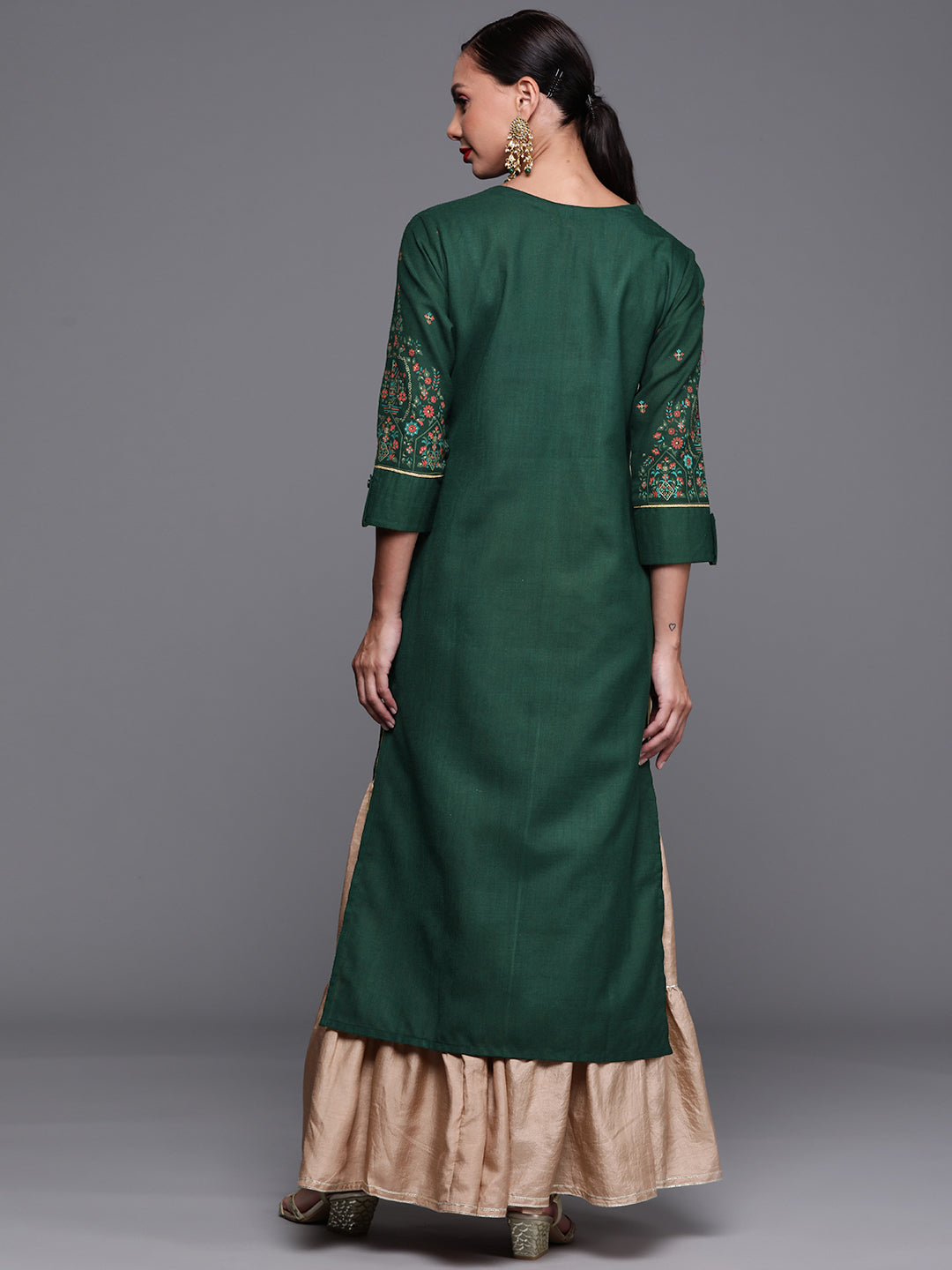 Women's Green Cotton Kurta - Taantav