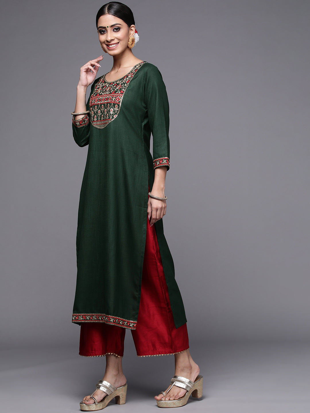 Women's Green Cotton Kurta - Taantav