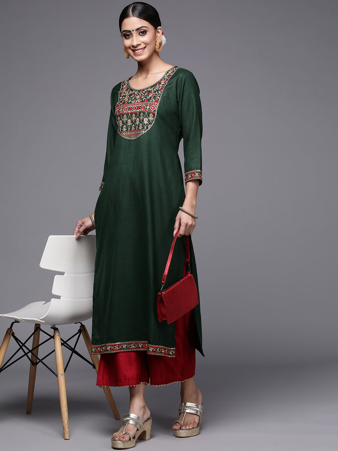 Women's Green Cotton Kurta - Taantav