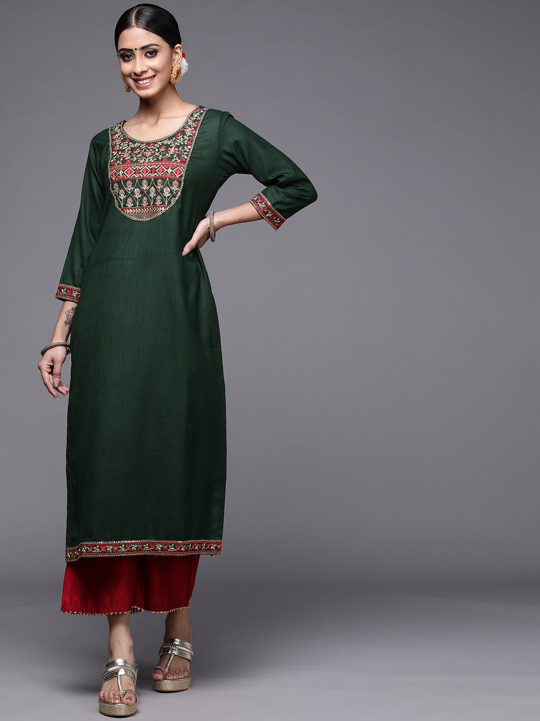 Women's Green Cotton Kurta - Taantav