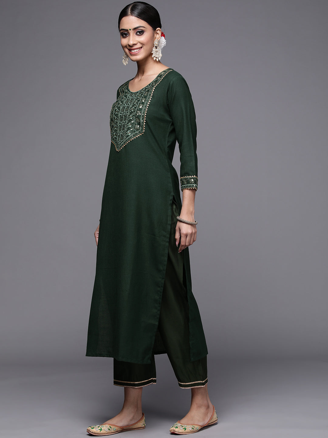 Women's Green Cotton Kurta - Taantav