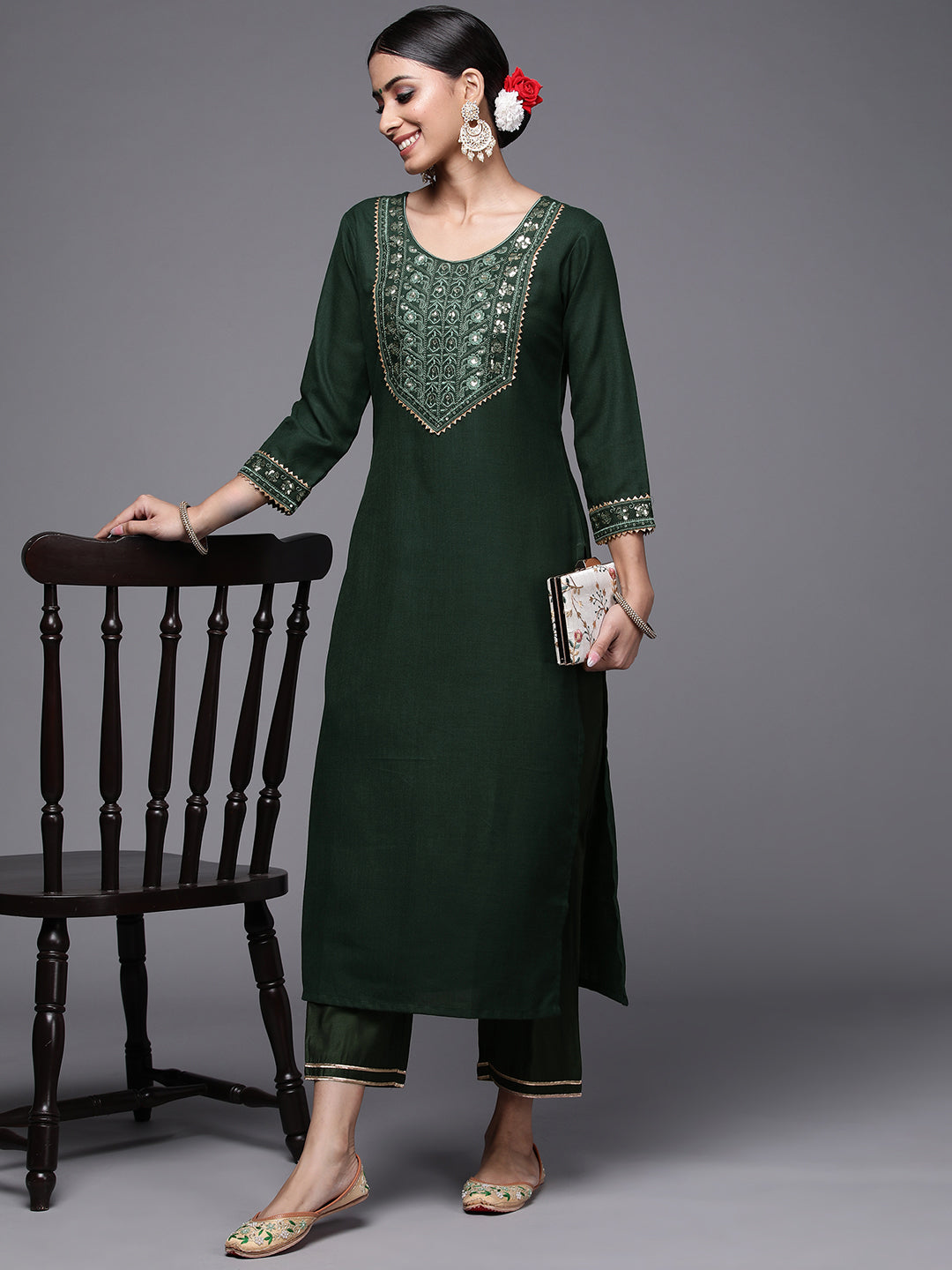 Women's Green Cotton Kurta - Taantav