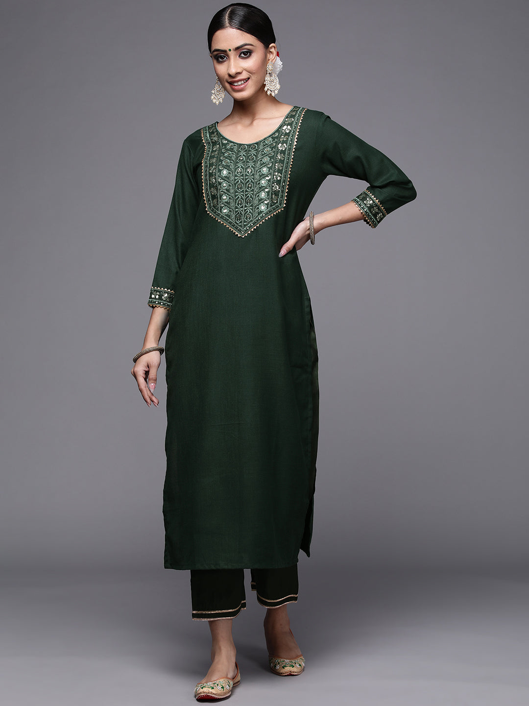 Women's Green Cotton Kurta - Taantav