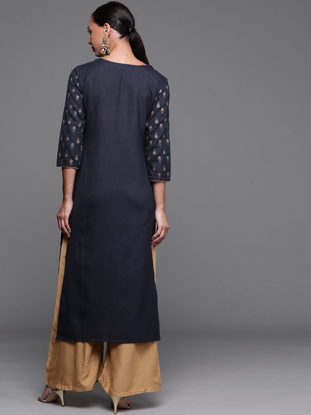 Women's Navy Blue Cotton Kurta - Taantav