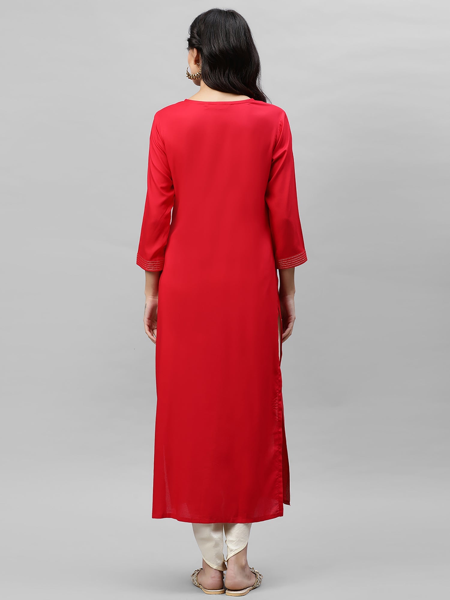 Women's Red Viscose Rayon Kurta - Taantav