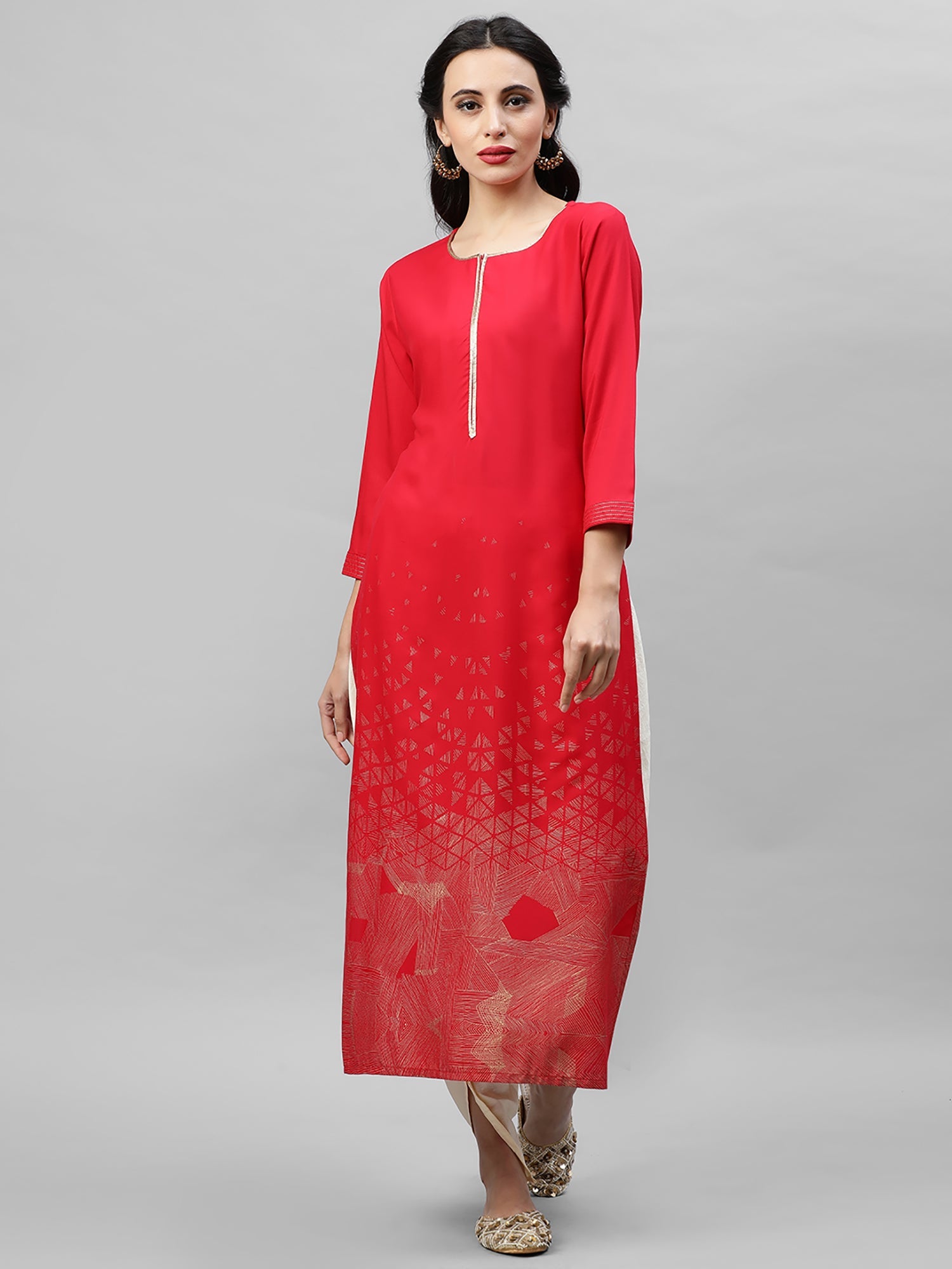 Women's Red Viscose Rayon Kurta - Taantav