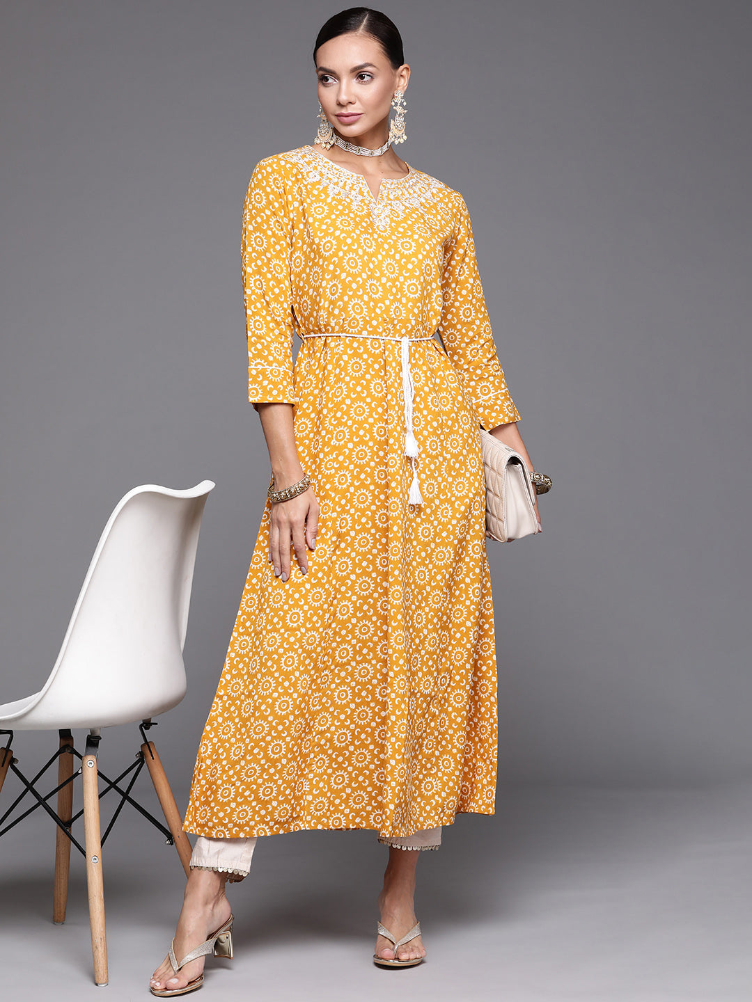 Women's Mustard Viscose Rayon Kurta - Taantav