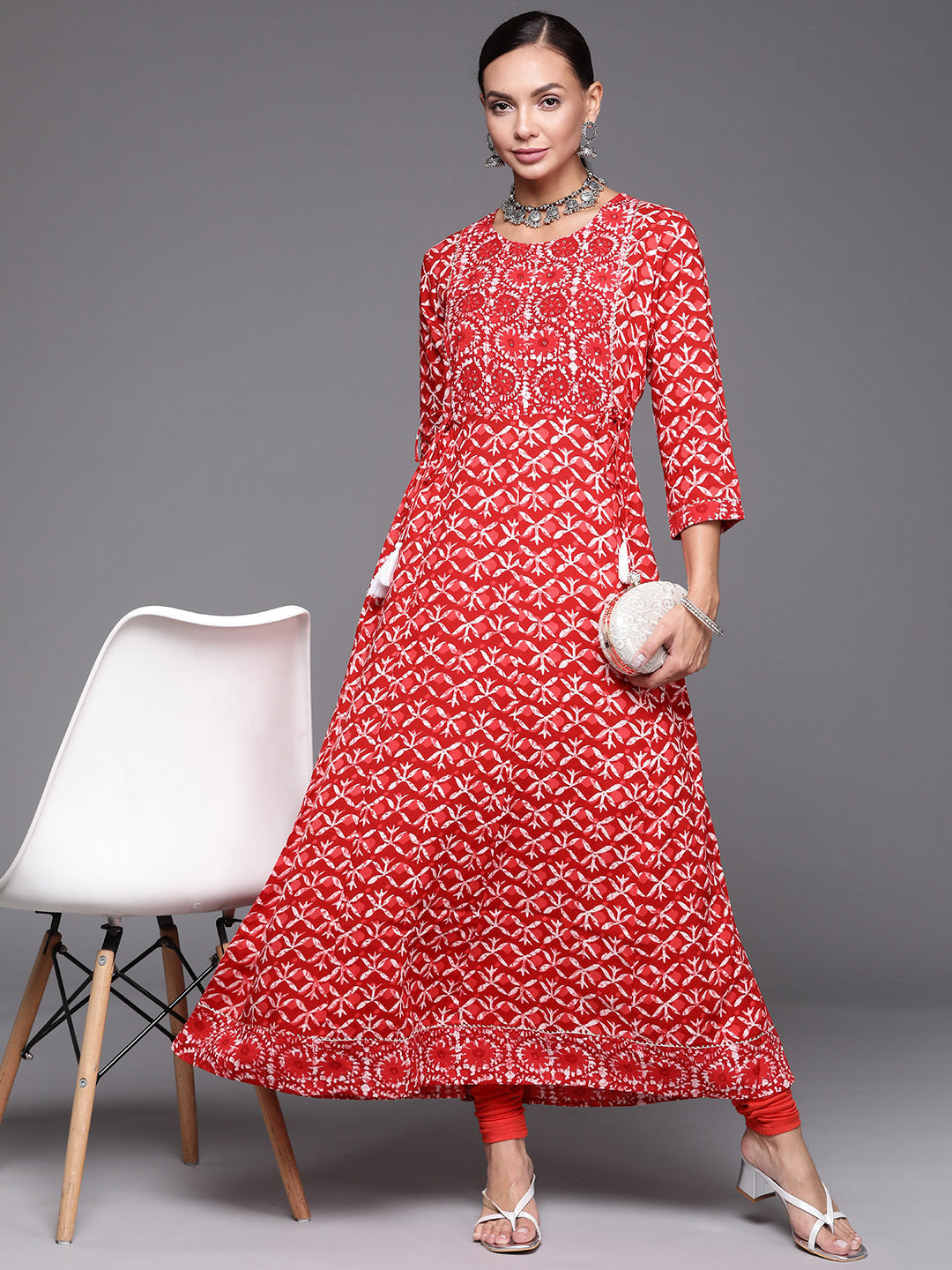 Women's Red Viscose Rayon Kurta - Taantav