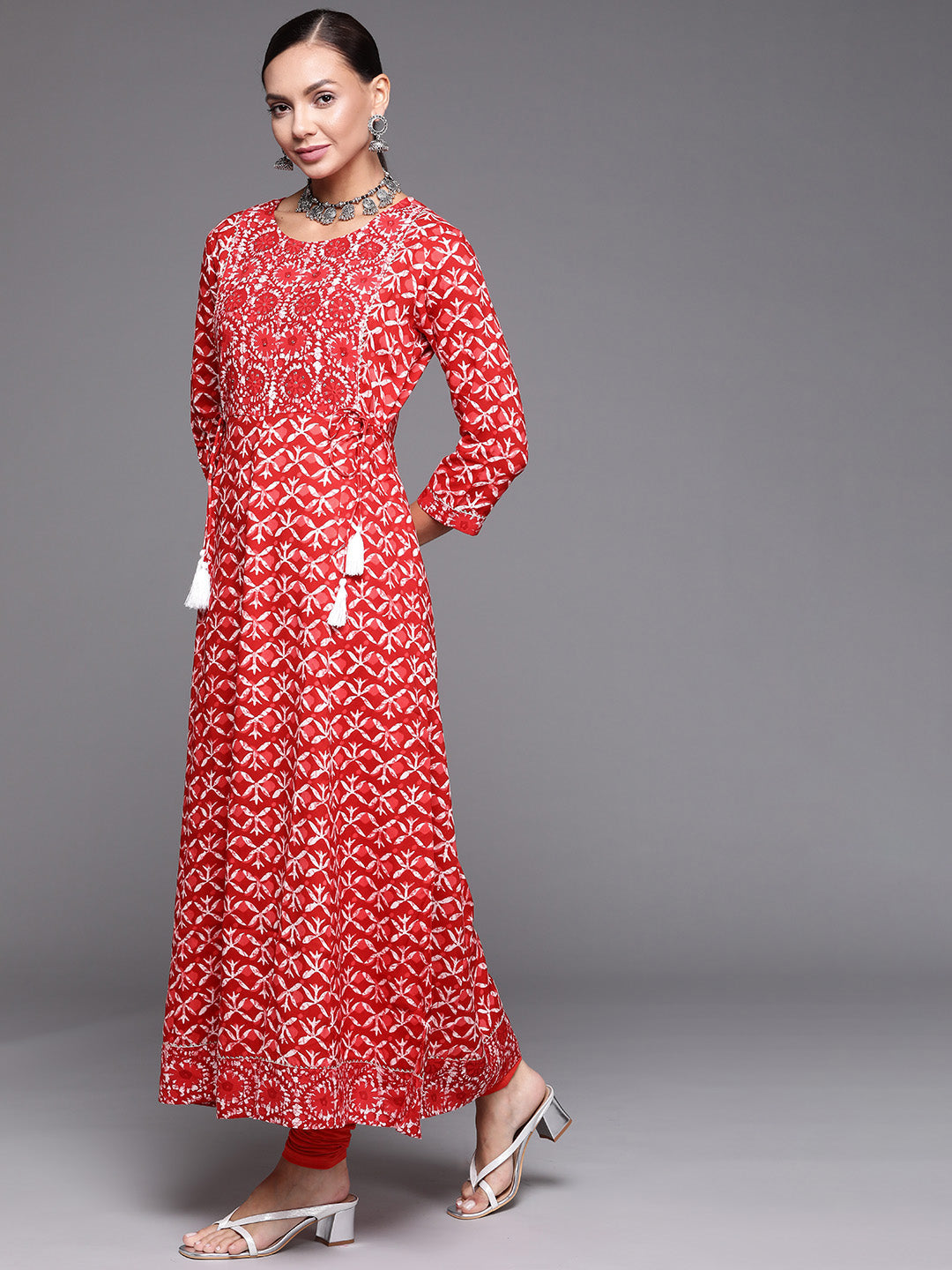 Women's Red Viscose Rayon Kurta - Taantav