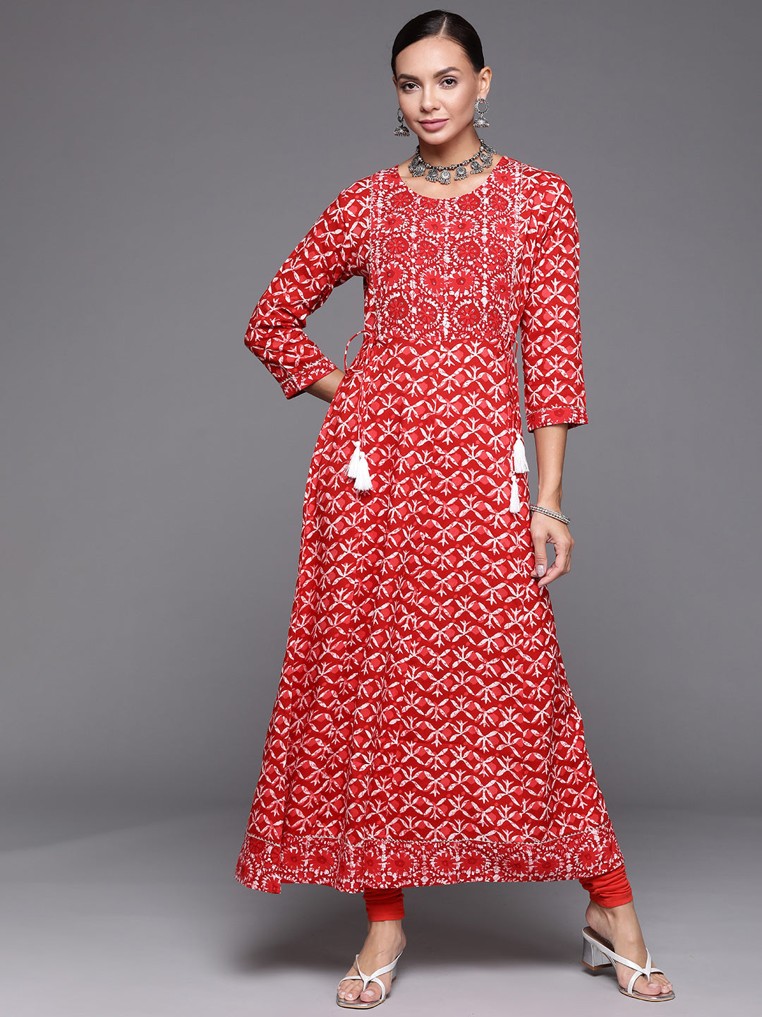 Women's Red Viscose Rayon Kurta - Taantav