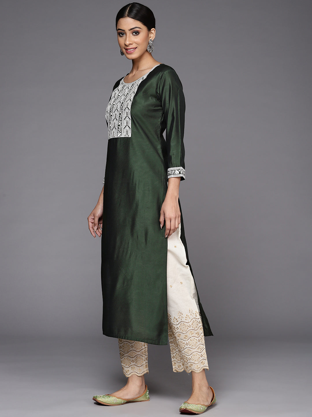 Women's Green Liva Kurta - Taantav