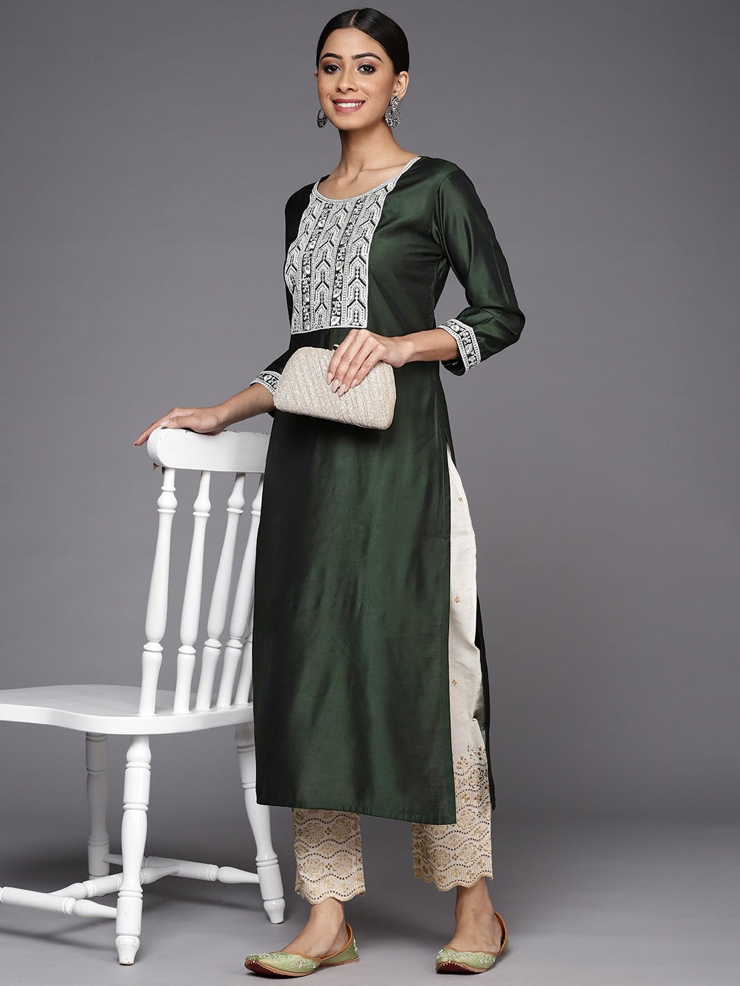 Women's Green Liva Kurta - Taantav