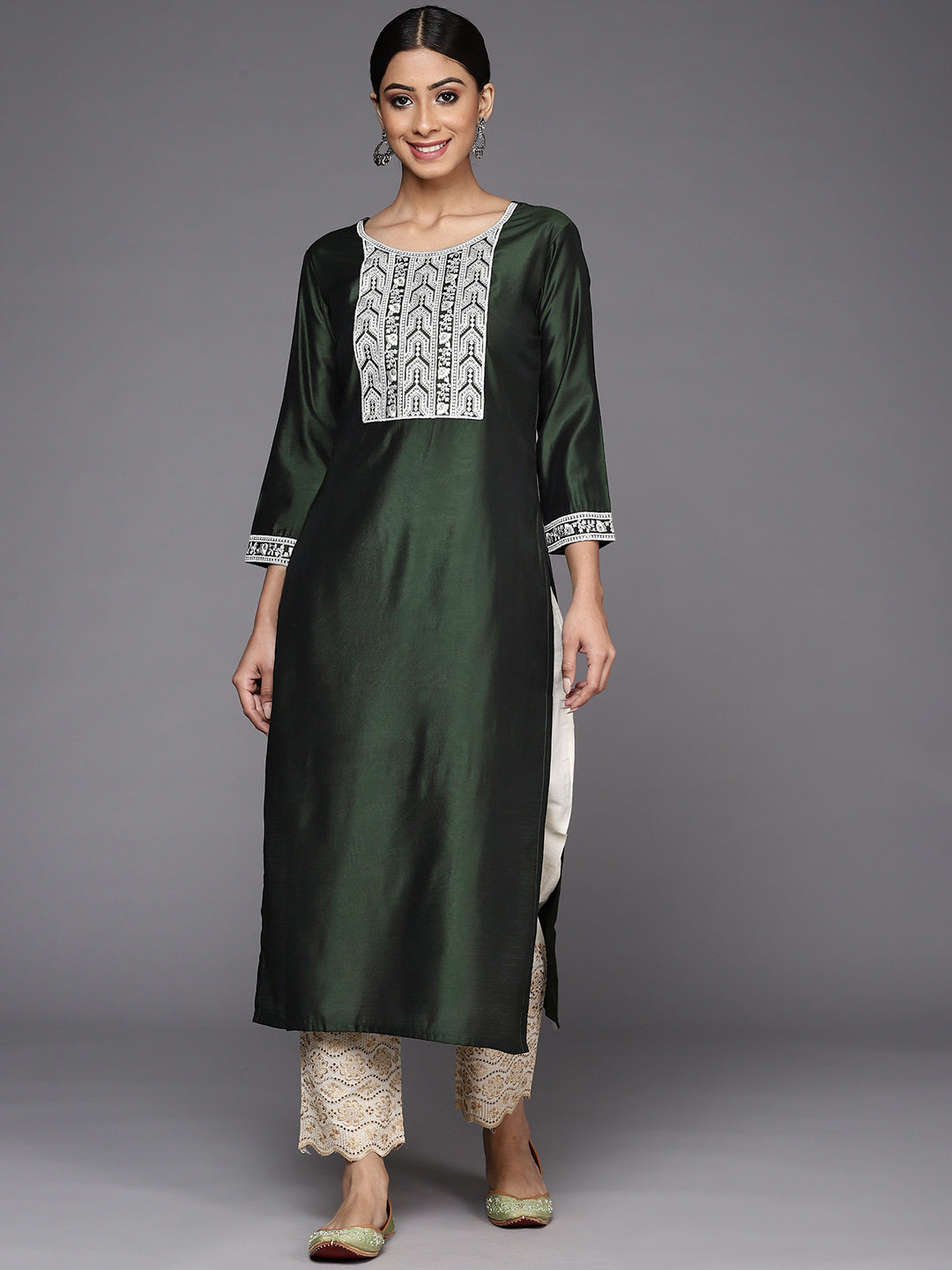 Women's Green Liva Kurta - Taantav