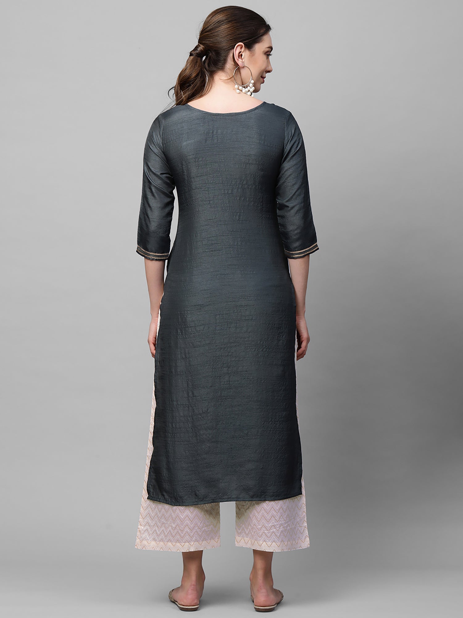 Women's Grey Polyester Kurta - Taantav