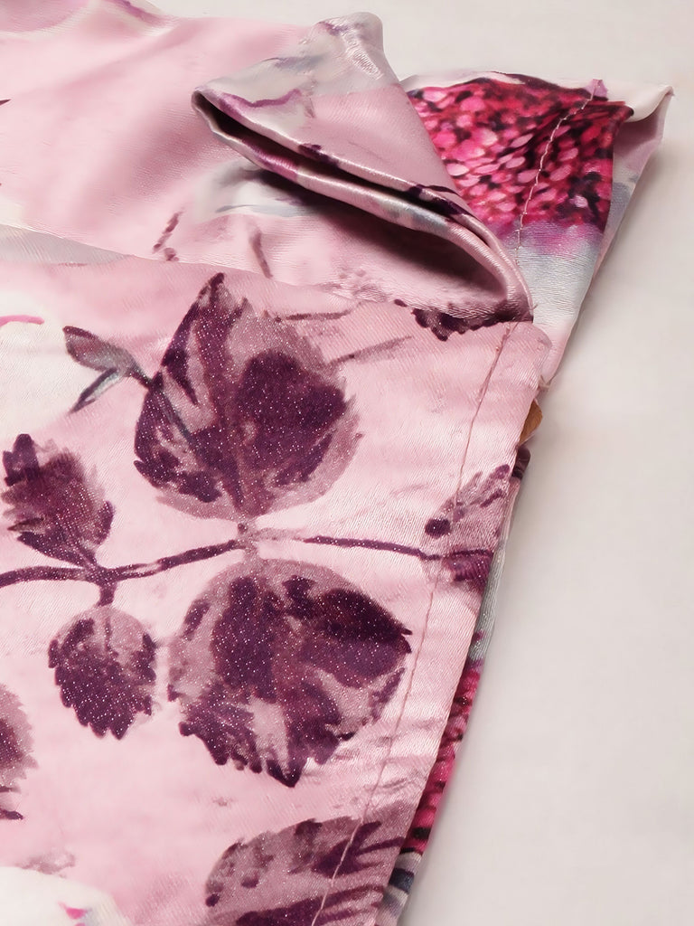 Women's Digital Print Shiney Satin Semistitched Lehenga Choli With Unstitched Blouse And Thred Work Dupatta