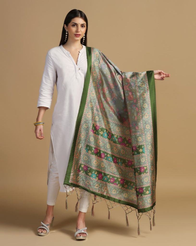 Women's Multi Color Assam Silk Digital Ethnic Motif Print Dupatta