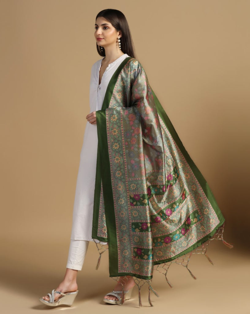 Women's Multi Color Assam Silk Digital Ethnic Motif Print Dupatta