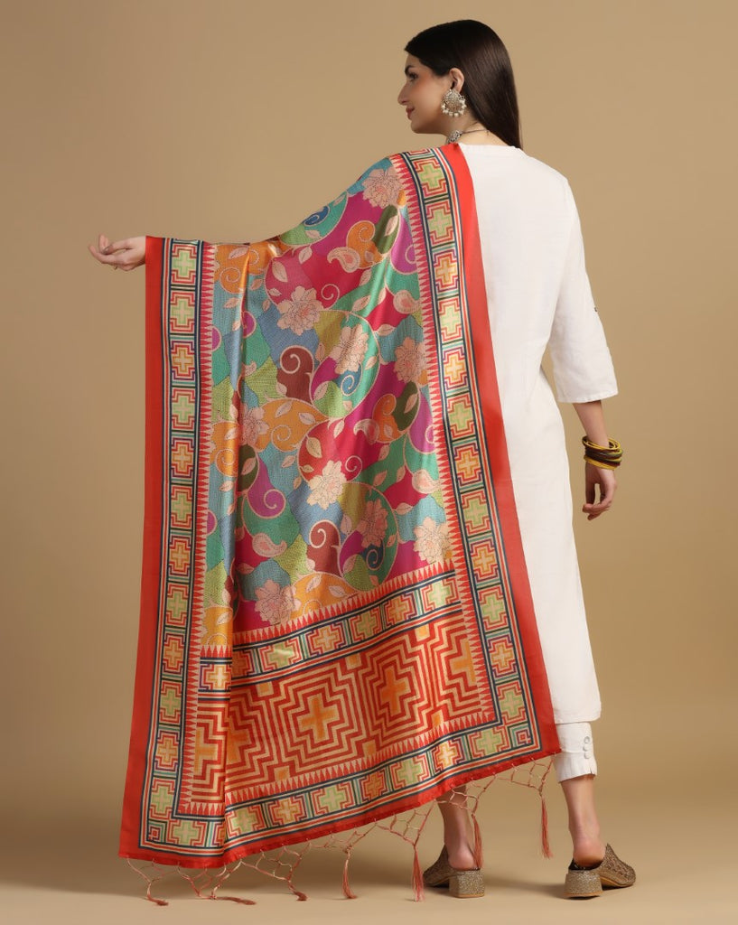Women's Multi Color Assam Silk Digital Ethnic Motif Print Dupatta