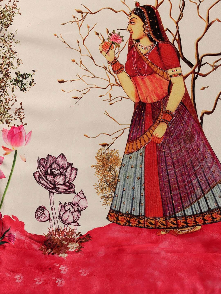 Women's Ethnic Motifs Digital Print Shiney Satin Croptop Lehenga Choli With Unstitched Blouse