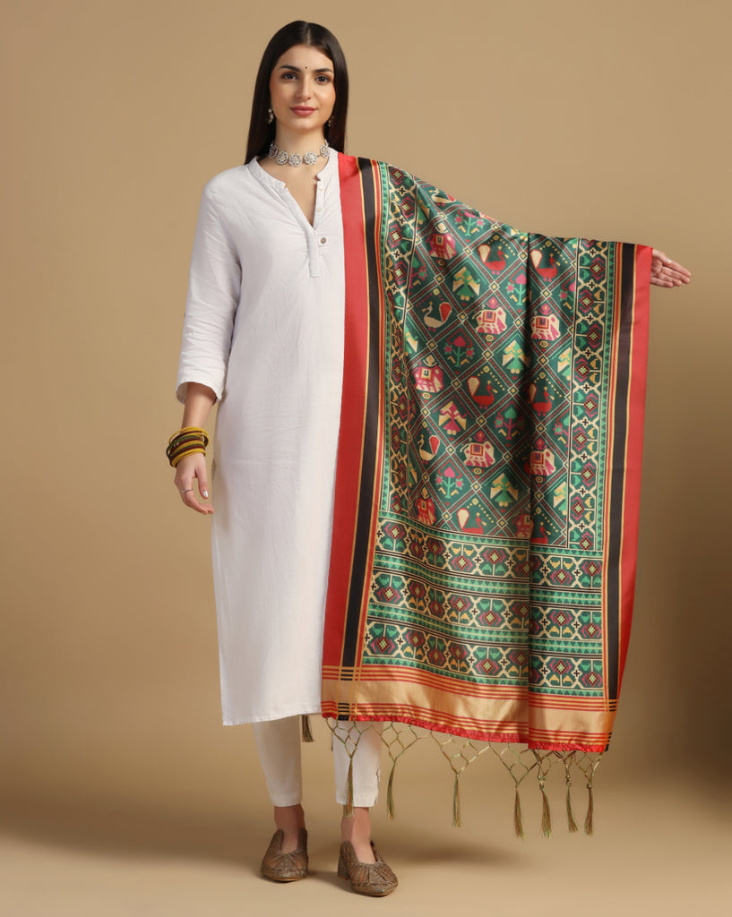 Women's Multi Color Assam Silk Digital Ethnic Motif Print Dupatta