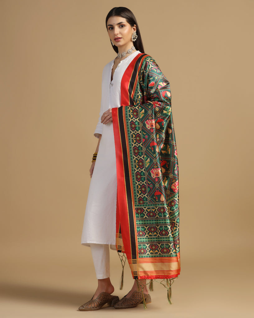 Women's Multi Color Assam Silk Digital Ethnic Motif Print Dupatta