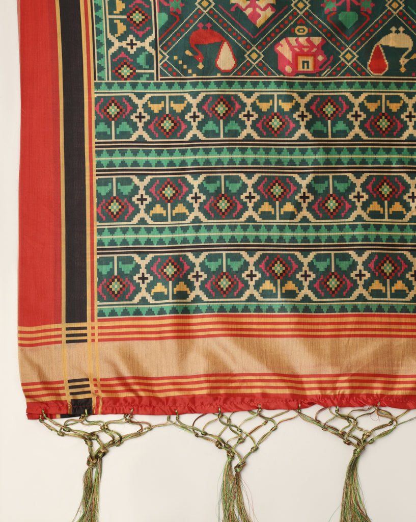 Women's Multi Color Assam Silk Digital Ethnic Motif Print Dupatta