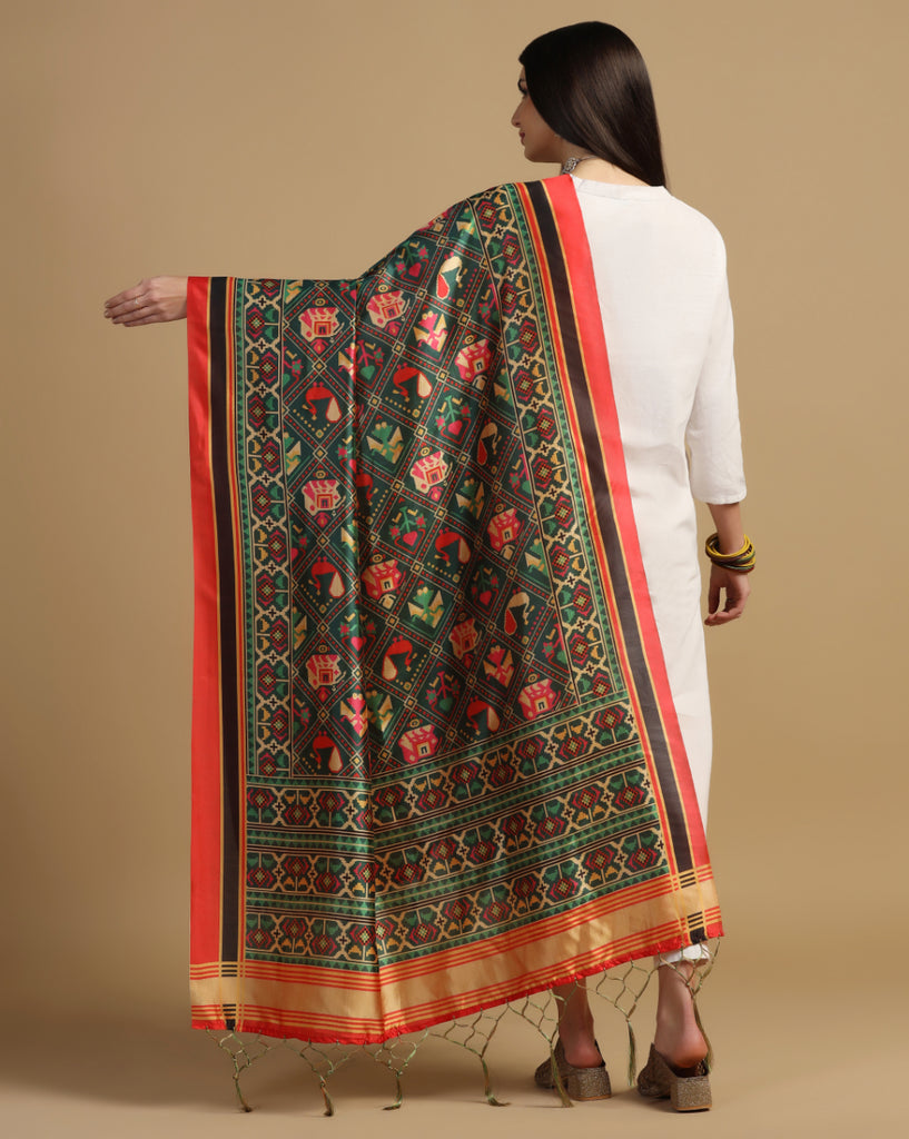 Women's Multi Color Assam Silk Digital Ethnic Motif Print Dupatta