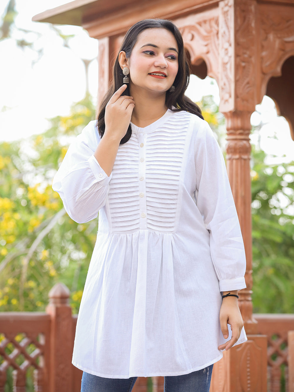 Women's Pastel White Cotton Tunic Top