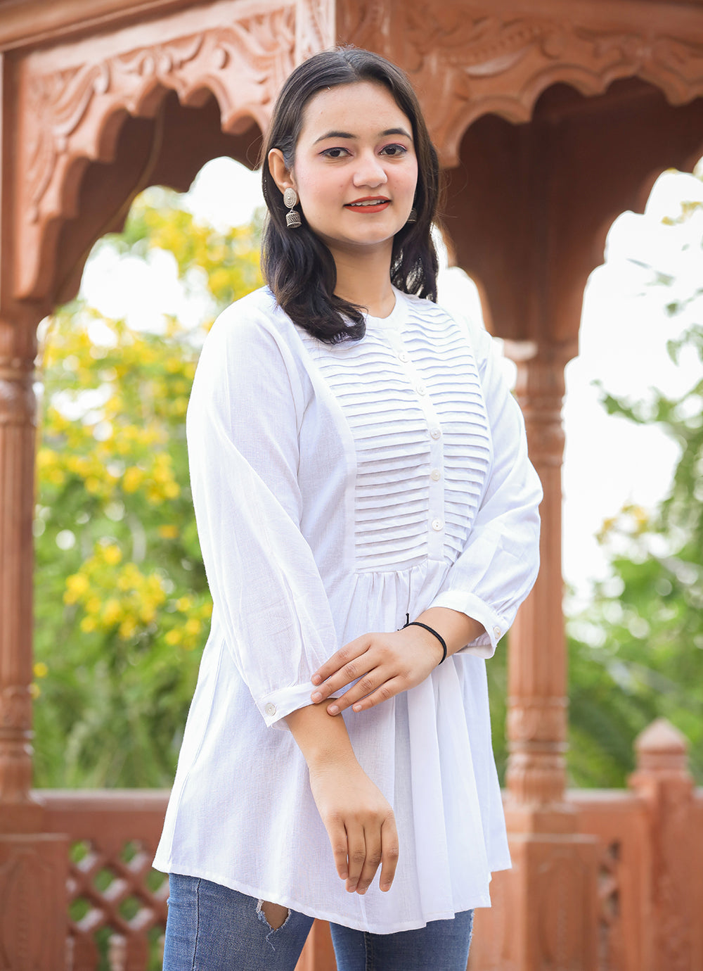 Women's Pastel White Cotton Tunic Top