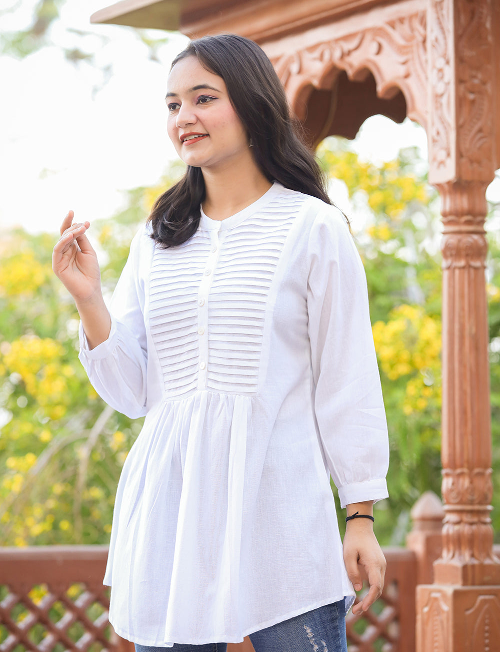 Women's Pastel White Cotton Tunic Top