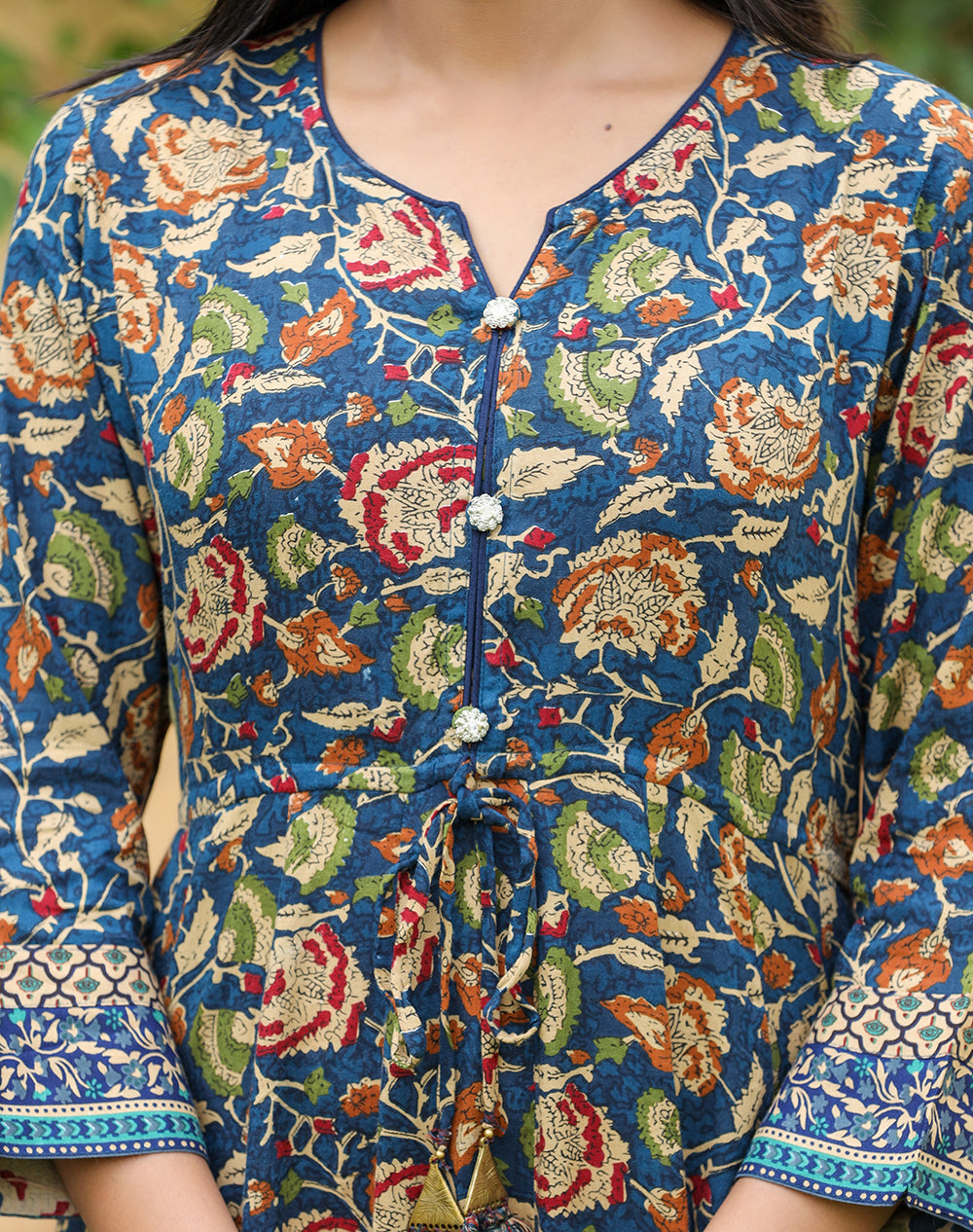 Women's Blue Kalamkari Print Viscose Rayon Anarkali Dress
