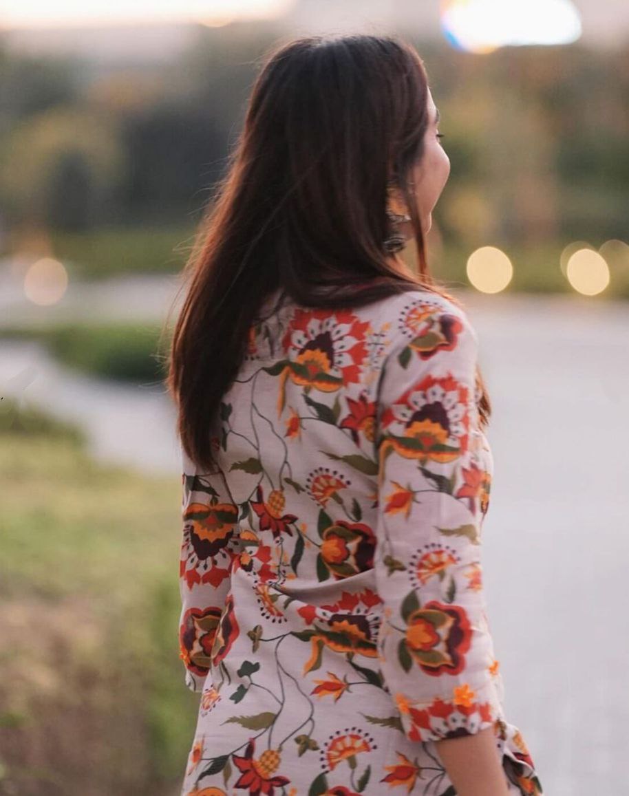 Women's Floral Printed Knee Length Round Neck Rayon Co-Ords Set