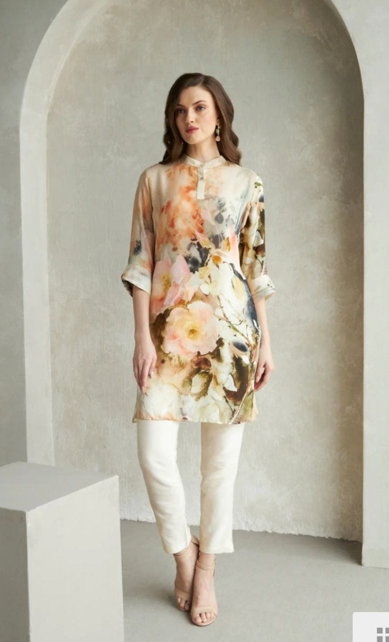 Women's Mandrian Collar Neck 3/4 Sleeves Rayon Kurti For Women