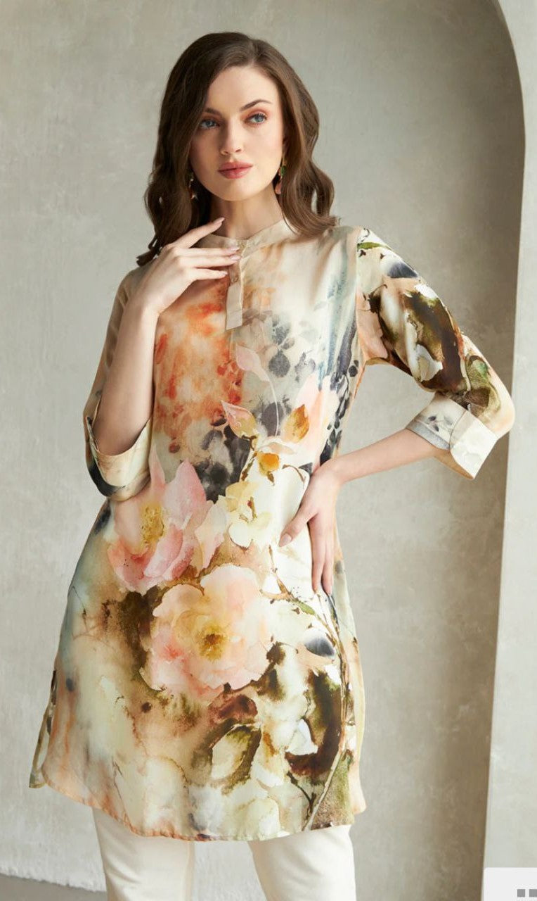 Women's Mandrian Collar Neck 3/4 Sleeves Rayon Kurti For Women