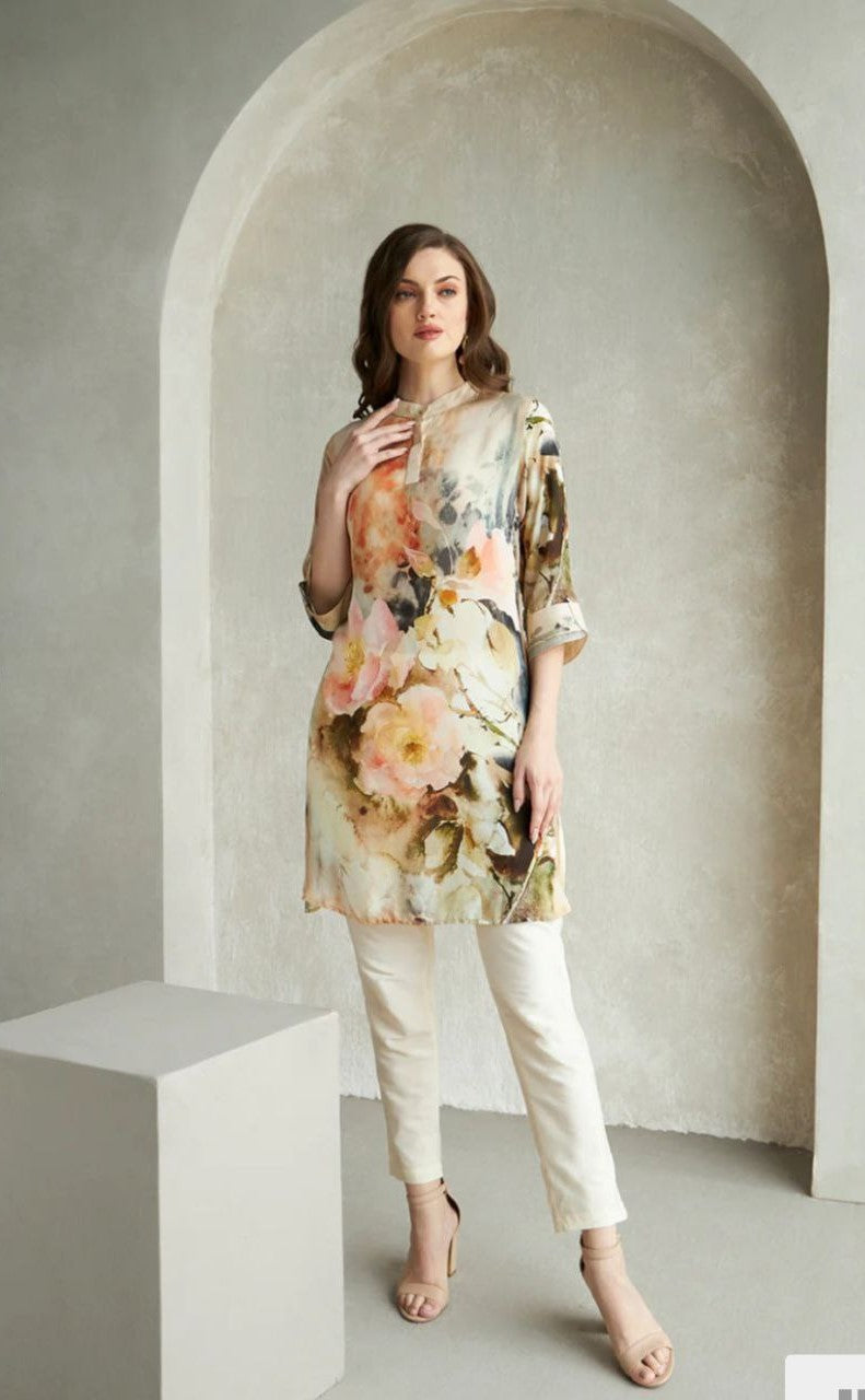 Women's Mandrian Collar Neck 3/4 Sleeves Rayon Kurti For Women