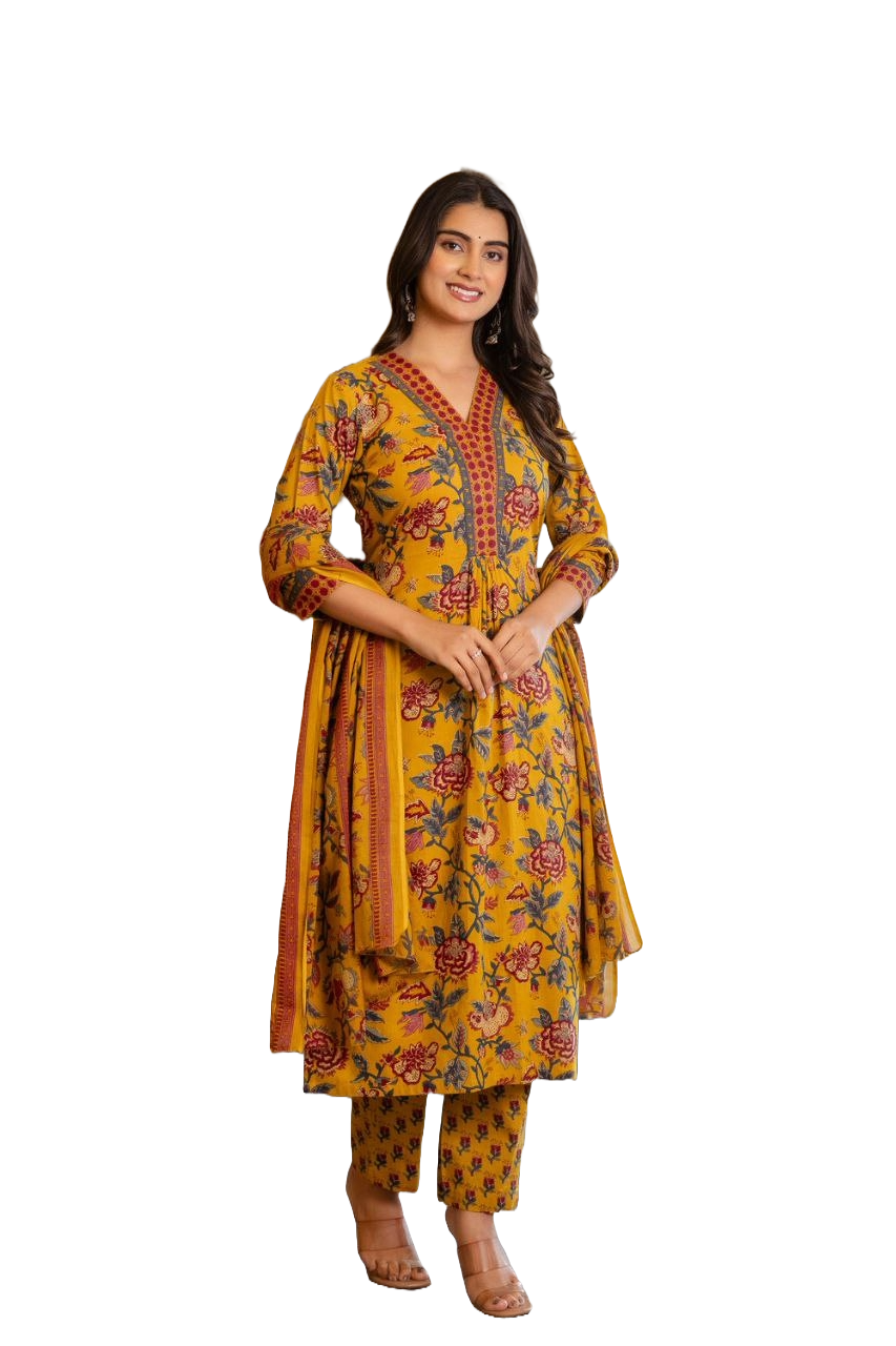 Women's Floral Printed Knee Length Printed Rayon Kurti And Pant Set With Printed Dupatta (K170) - Taantav