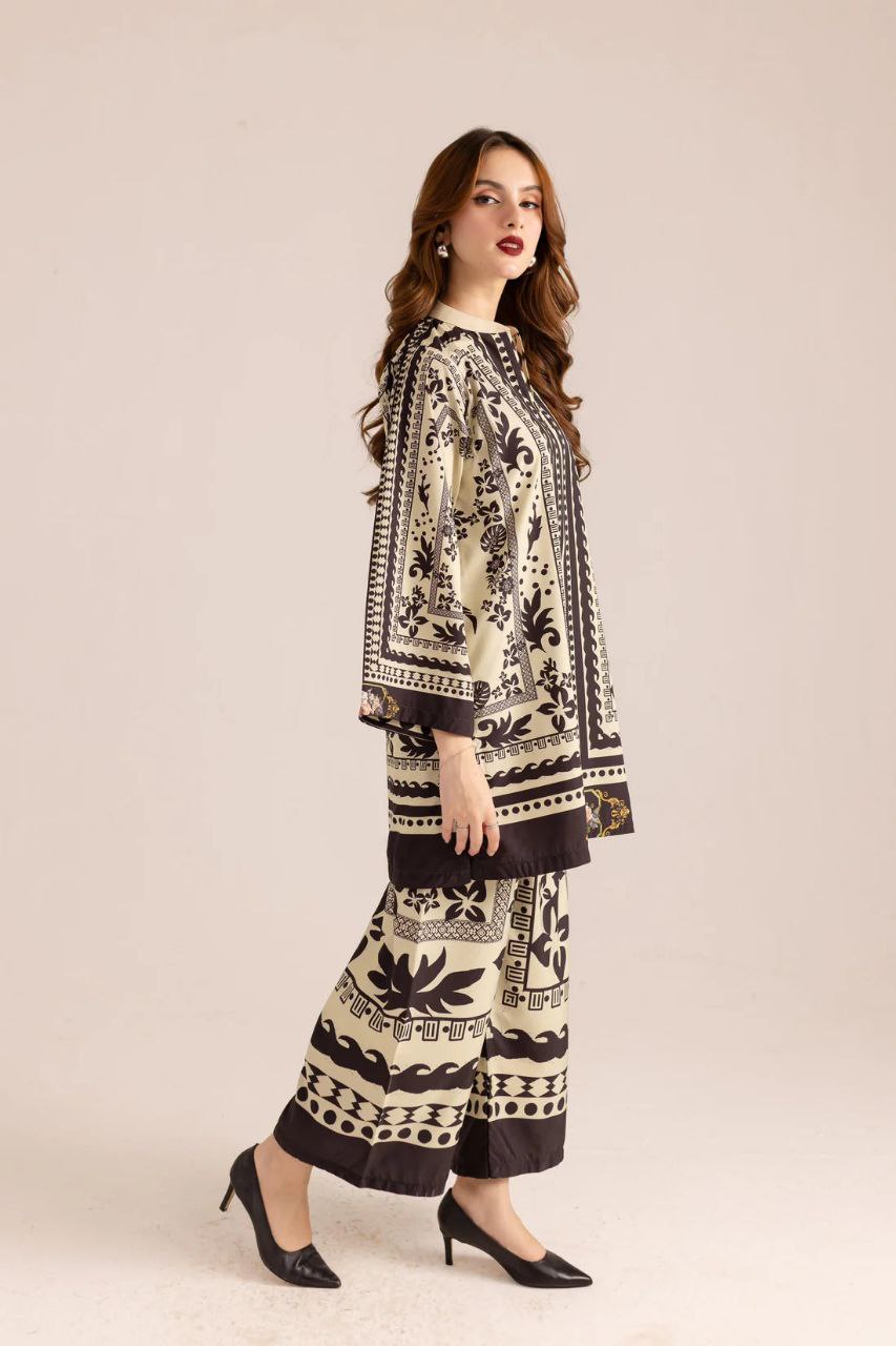 Women's Printed Above Knee Length V Neck Co-Ords Set (K203)