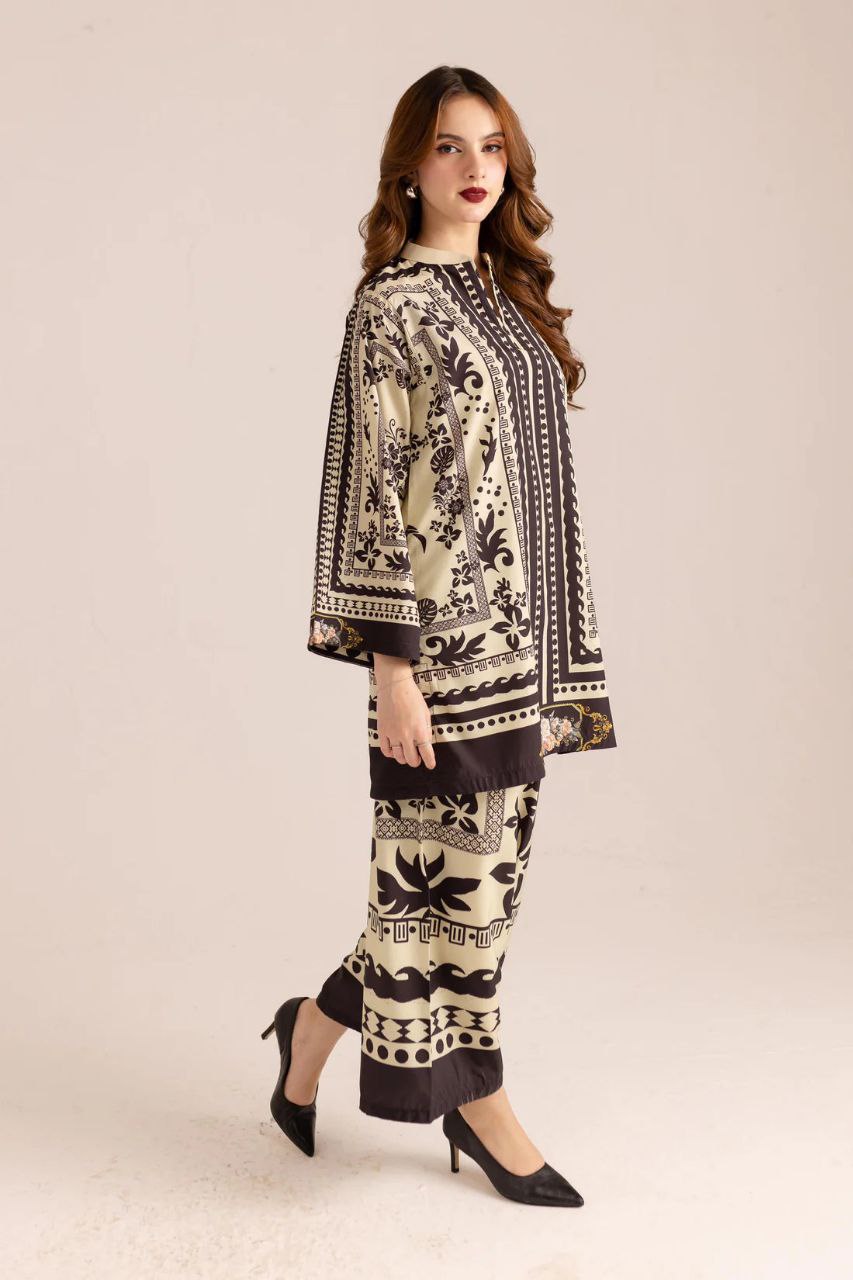 Women's Printed Above Knee Length V Neck Co-Ords Set (K203)