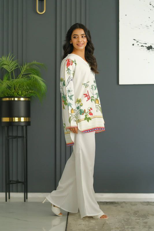 Women's Printed V Neck Long Sleeves Co-Ords Set (K204)