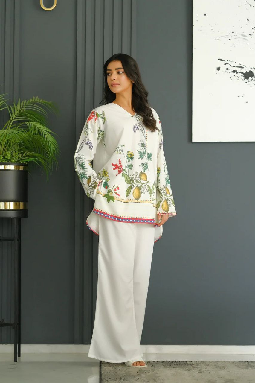 Women's Printed V Neck Long Sleeves Co-Ords Set (K204)
