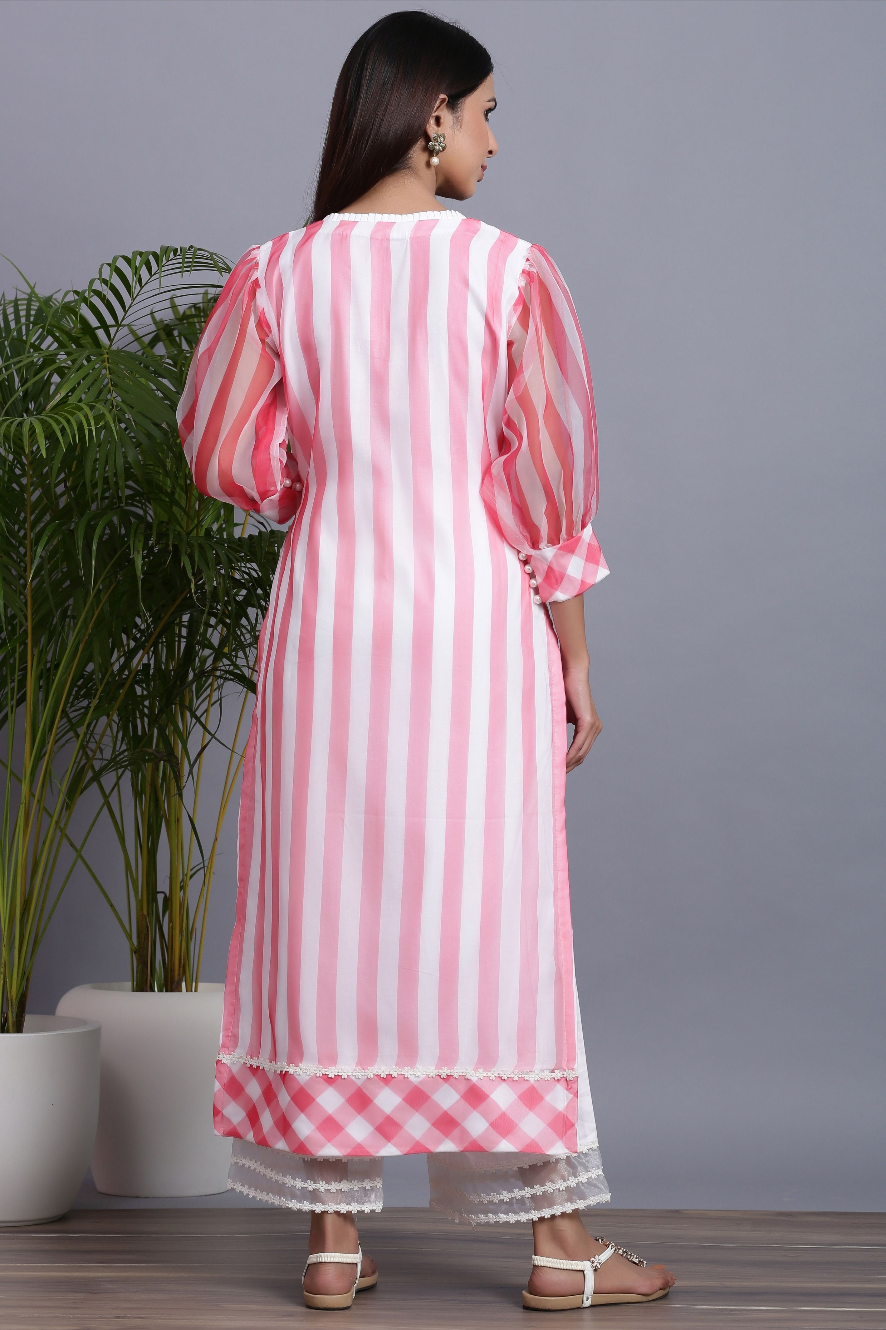 Women's  Organza Striped Kurta Palazzo Set