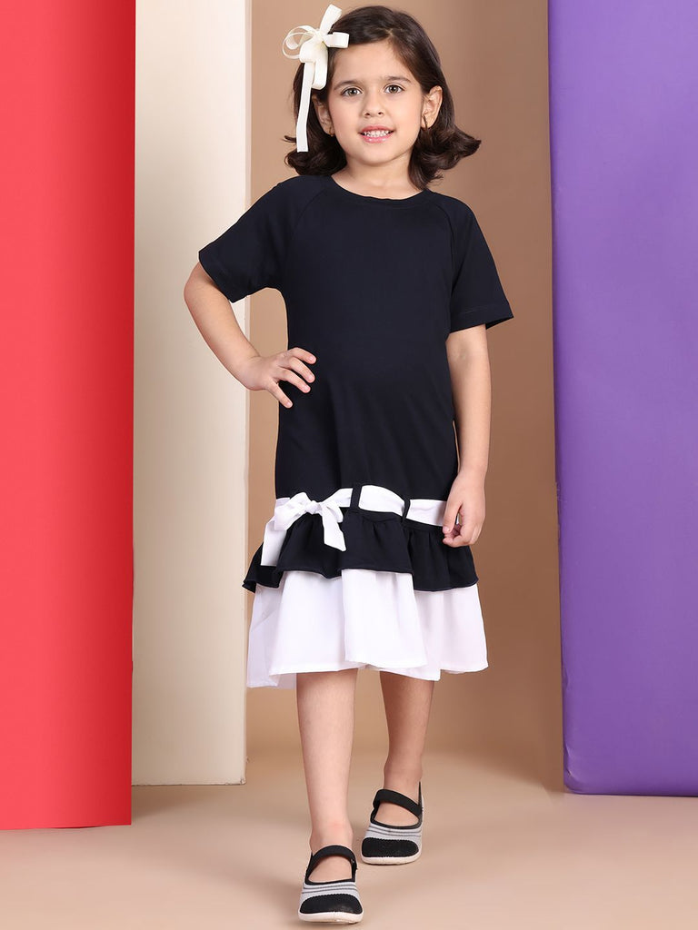 Girl's Black Cotton Solid Dress