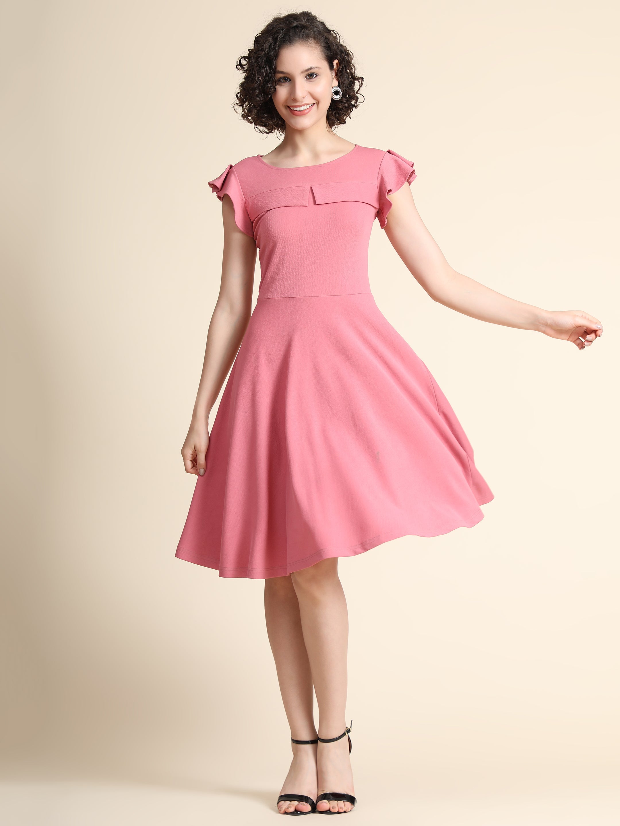 Women's Baby Pink Lycra Solid Fit & Flared Western Dress Trendia Women's Baby Pink Lycra Solid Fit & Flared Western Dress Trendia