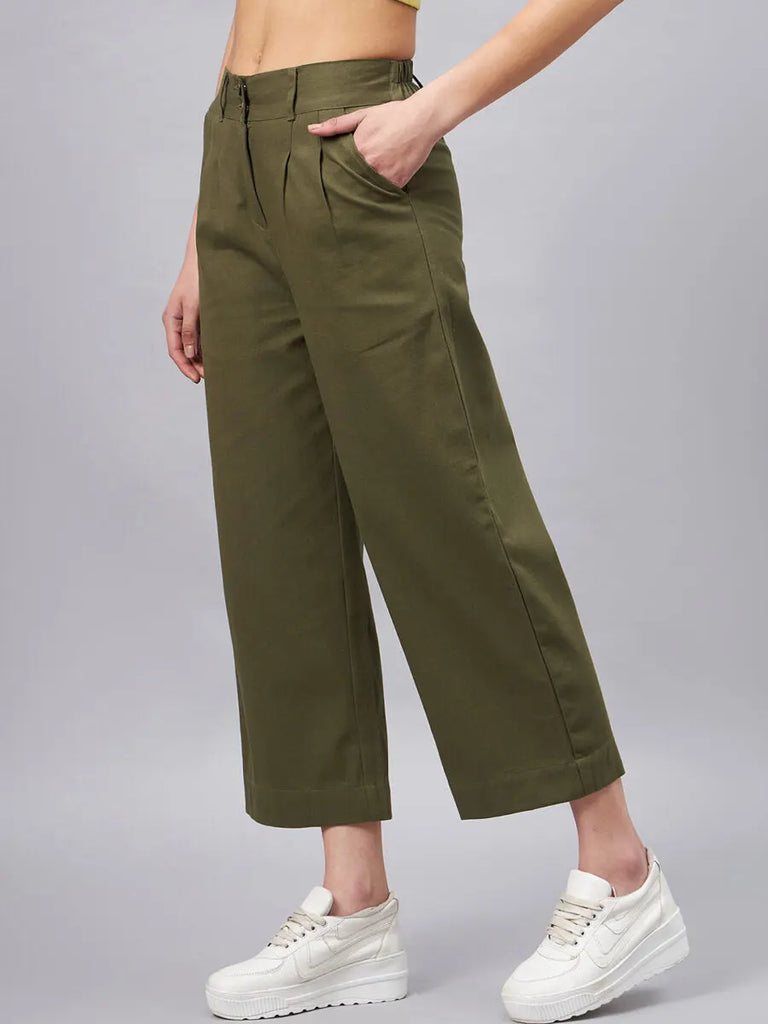 winered-women-olive-green-straight-cotton-trouser