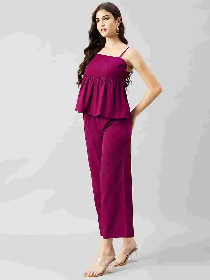 dark-purple-pleated-stitched-peplum-top-pant-co-ord-set-for-women
